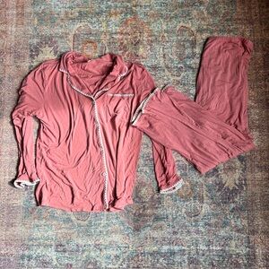 Eberjey Two-Piece Frida Whip Stitch Pajama Set Old Rose Pink Ivory, size M